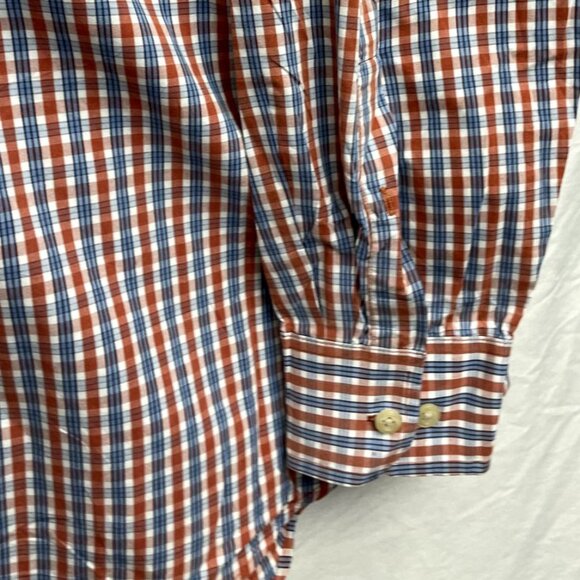 IZOD Men’s Long Sleeve Button Down Dress Shirt Orange/Blue Checked Size 2XL - Picture 6 of 9